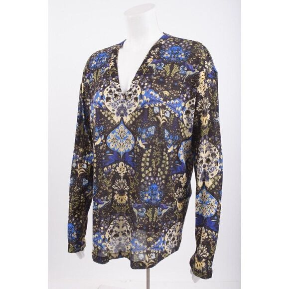 ETRO Milano Womens Top Shirt Size 42 US 6 Blue Bird Print Multicolor Floral NWT - Picture 3 of 6